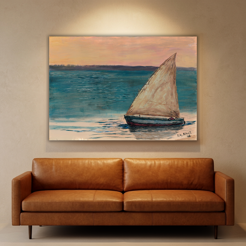 Dhow in the Sunset, Vilanculos — original painting by Pete Schuil, fine-art canvas print