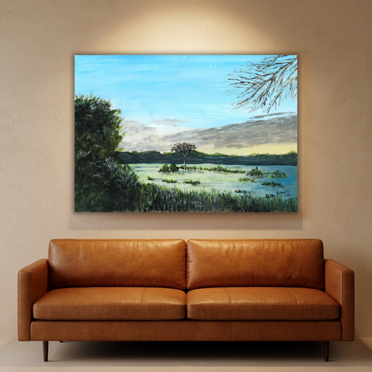 Zambezi River at Simwenge Lodge, Deka — original painting by Pete Schuil, fine-art canvas print